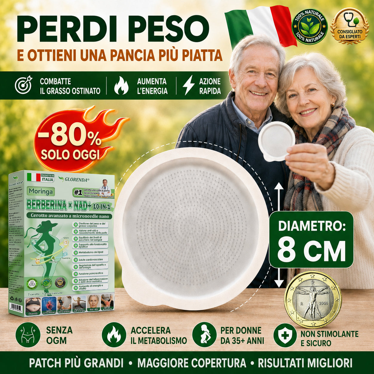 Negozio Ufficiale | 🍉🍉 GLORENDA® Moringa · Berberine × NAD+ 10-in-1 Cerotto Avanzato Nano Microneedle ✅ Per obesità, pelle rilassata, diabete, apnea notturna, problemi articolari e molto altro