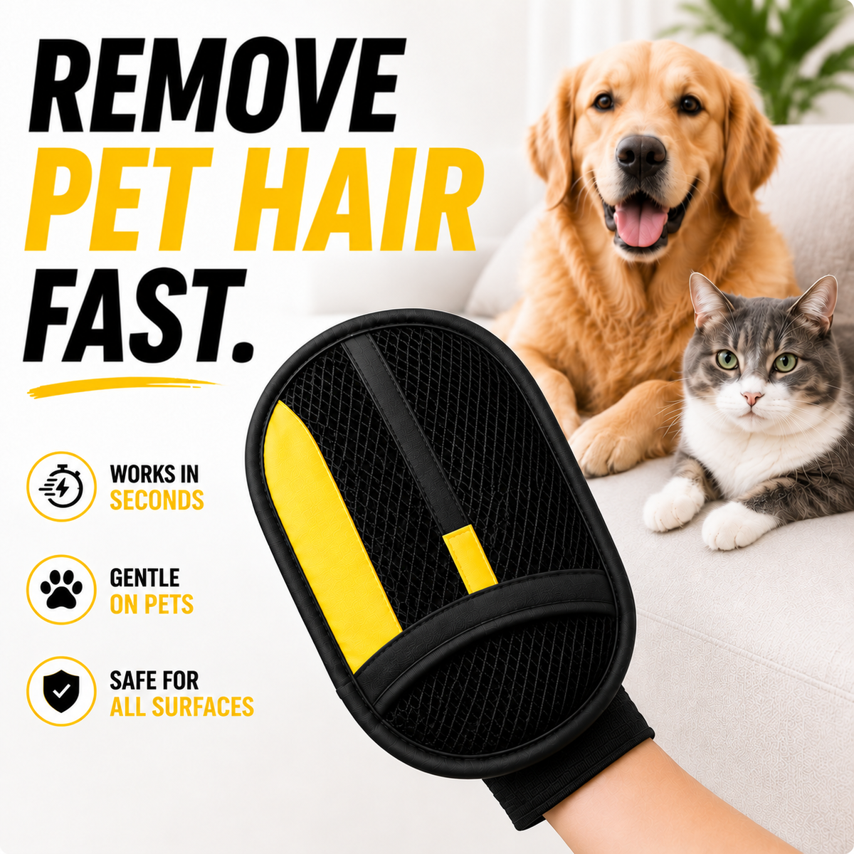 The Pet Hair Removal Glove – Swipe to Lift Fur from Furniture, Clothes & Cars | Limited Time: 70% OFF🔥