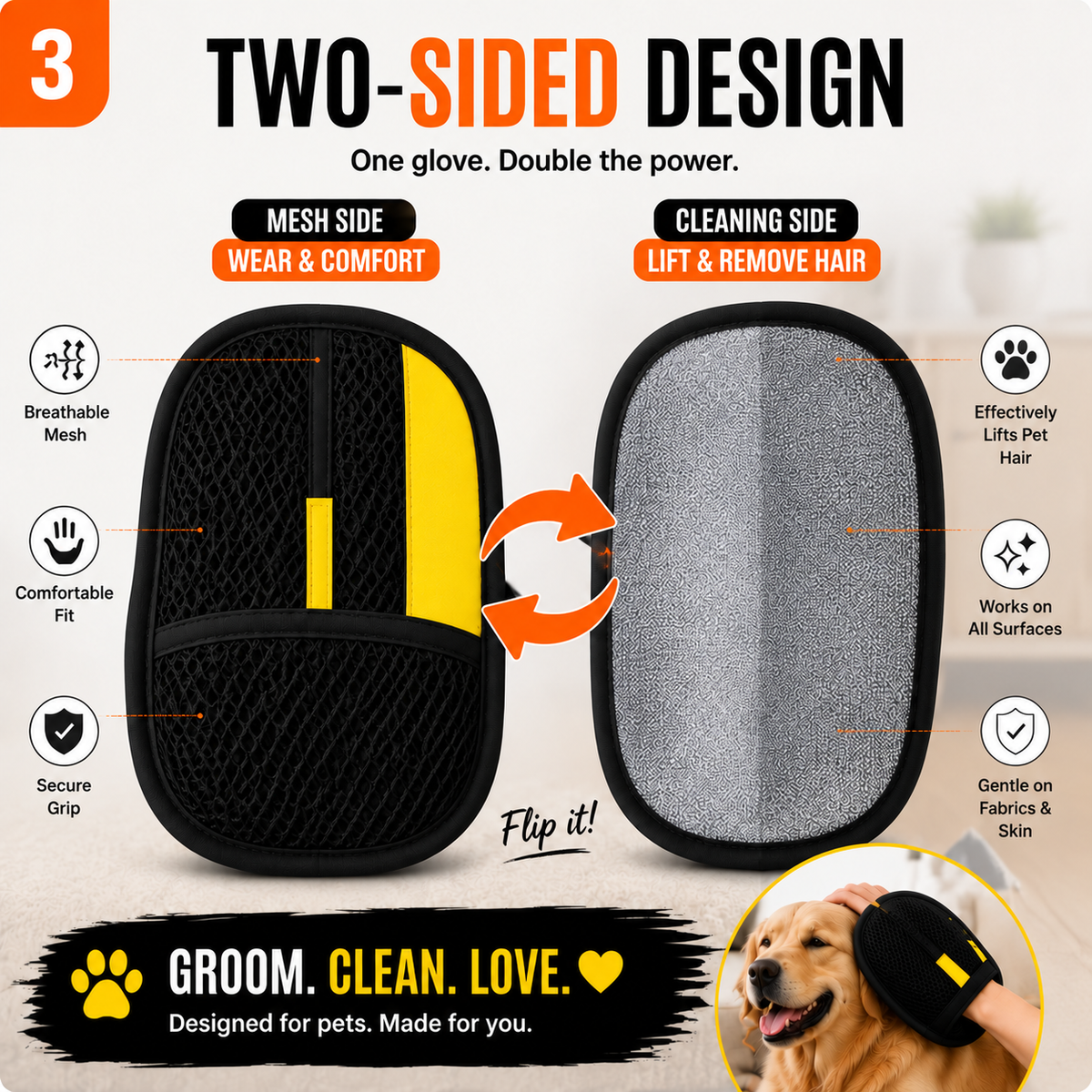 The Pet Hair Removal Glove – Swipe to Lift Fur from Furniture, Clothes & Cars | Limited Time: 70% OFF🔥