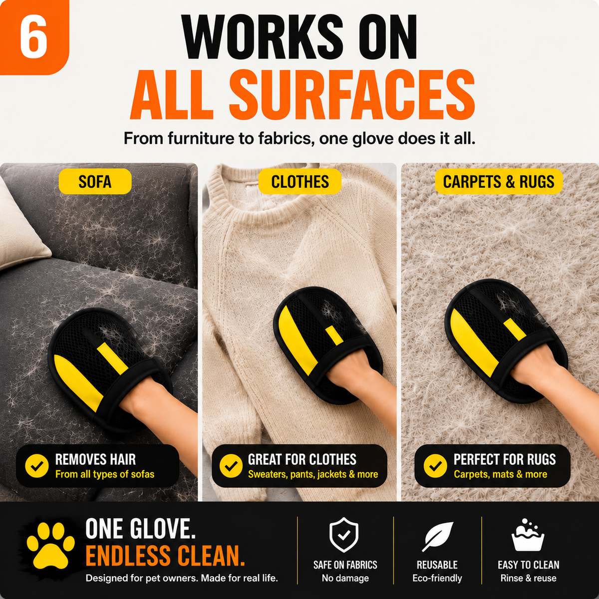 The Pet Hair Removal Glove – Swipe to Lift Fur from Furniture, Clothes & Cars | Limited Time: 70% OFF🔥